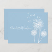 Dandelion Flowers Dusty Blue Script Name Note Kaar Notitiekaartje (Voorkant / Achterkant)