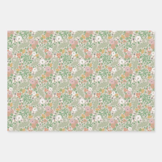 Dandelion Pansies Busy Bees Spring Garden Inpakpapier Vel (Voorkant 3)