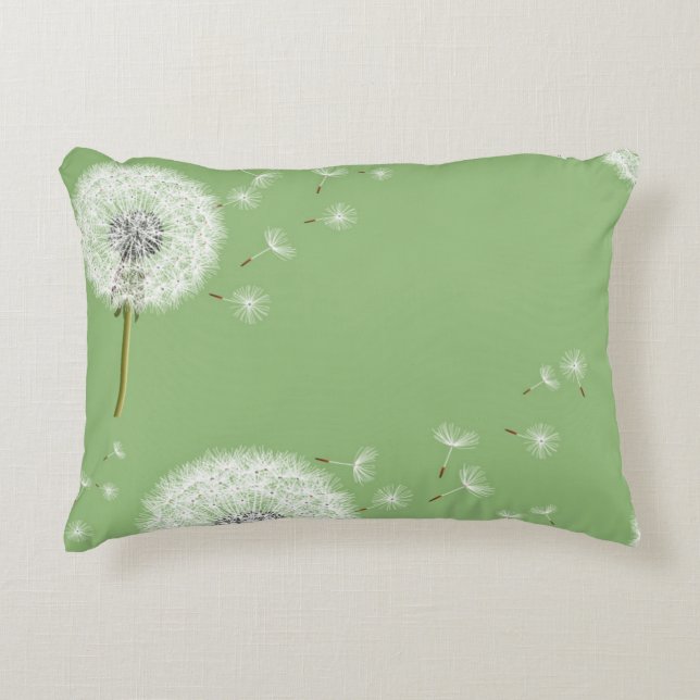 Dandelion Pattern on Green Background Decoratief Kussen (Voorkant)