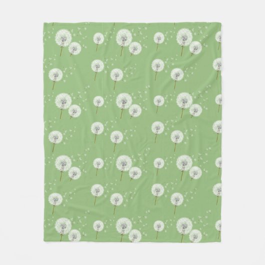 Dandelion Pattern on Green Background Fleece Deken (Voorkant)