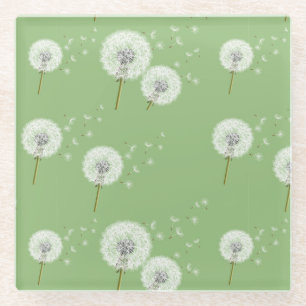 Dandelion Pattern on Green Background Glazen Onderzetter