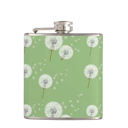 Dandelion Pattern on Green Background Heupfles (Voorkant)