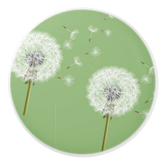 Dandelion Pattern on Green Background Keramische Knop (Voorkant)