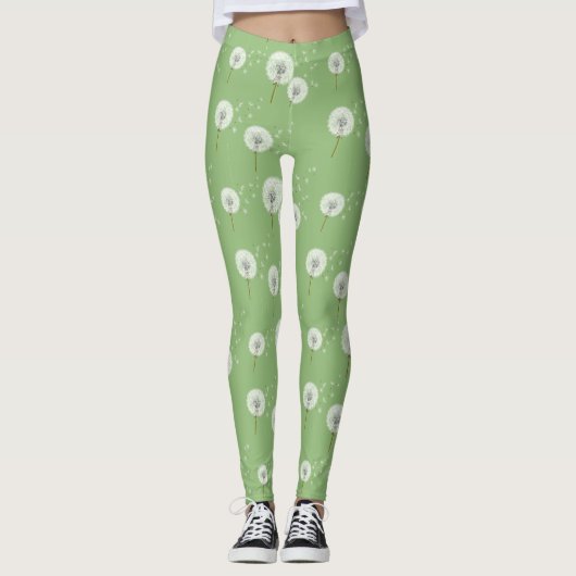 Dandelion Pattern on Green Background Leggings (Voorkant)