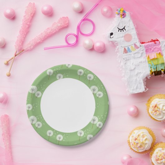 Dandelion Pattern on Green Background Papieren Bordje (Feest)
