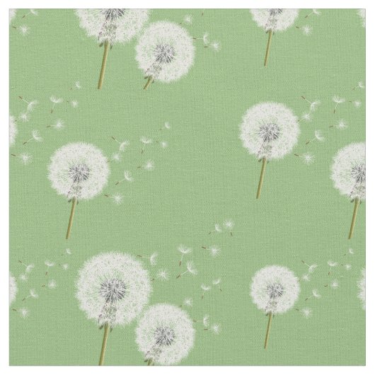 Dandelion Pattern on Green Background Stof (Close Up)