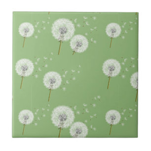 Dandelion Pattern on Green Background Tegeltje