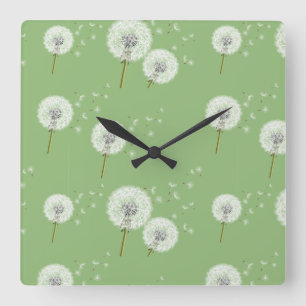Dandelion Pattern on Green Background Vierkante Klok