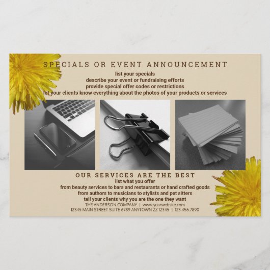 Dandelion Rustic Flower Simple Moderne 3-foto Flyer (Voorkant)