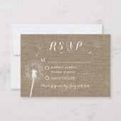 Dandelion rustique soufflant Burlap Wedding RSVP (Devant)