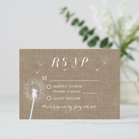 Dandelion rustique soufflant Burlap Wedding RSVP (Debout devant)