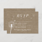 Dandelion rustique soufflant Burlap Wedding RSVP (Devant / Derrière)