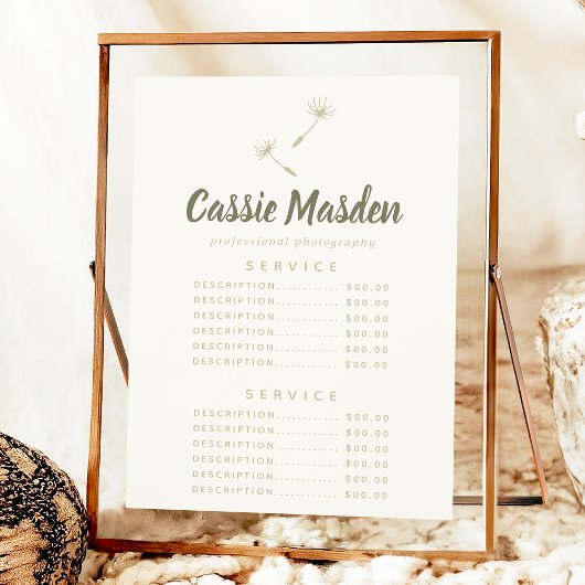 Dandelion Seed Rustic Botanical Service Price Menu