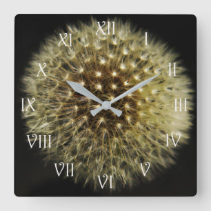 Dandelion Seedhead White Script Roman wcn Vierkante Klok