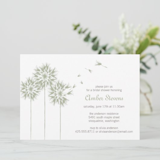 Dandelion Shower/Party Invitation Kaart (Staand voorkant)