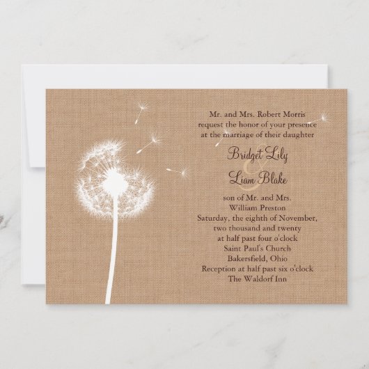 Dandelion sur Burlap Faire-part de mariage (Devant)