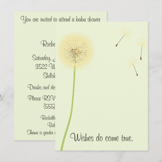 Dandelion veut une invitation Baby shower (Devant / Derrière)