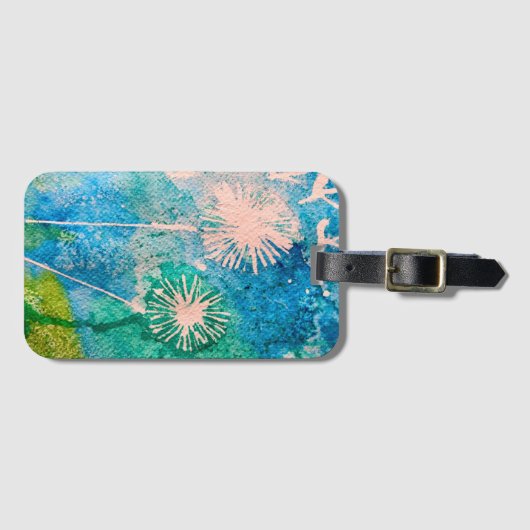 Dandelion waterverf abstract blauw en groen bagagelabel (Voorkant (horizontaal))