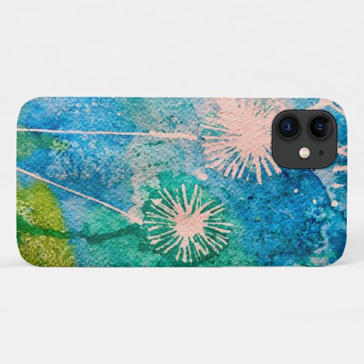 Dandelion waterverf abstract blauw en groen Case-Mate iPhone case (Achterkant (horizontaal))