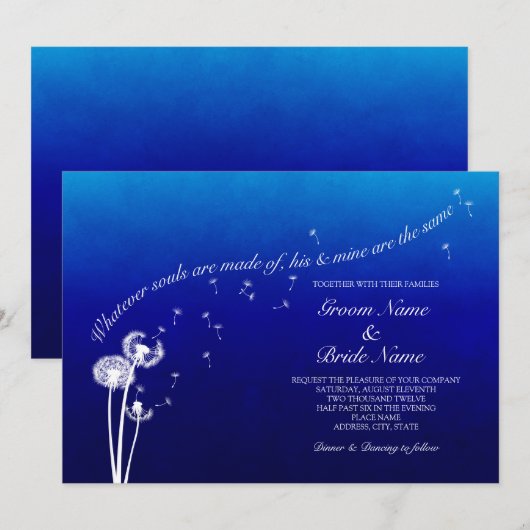 Dandelion Wedding Invitation Kaart (Voorkant / Achterkant)