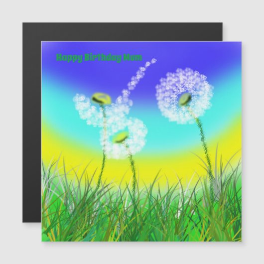 Dandelion Weed Clock, Mums Birthday, Magnetic Kaar (Voorkant / Achterkant)