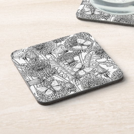 Dandelion-weide in zwart-wit bier onderzetter (Linkerzijde)