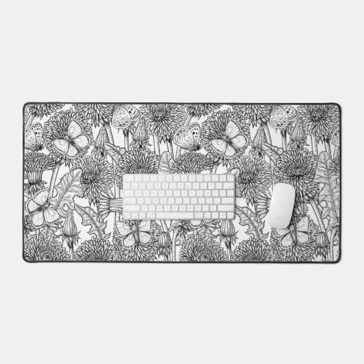 Dandelion-weide in zwart-wit bureaumat (Keyboard & Muis)