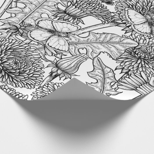Dandelion-weide in zwart-wit cadeaupapier (Hoek)