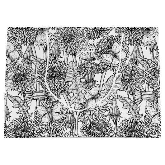 Dandelion-weide in zwart-wit groot cadeauzakje (Voorkant)