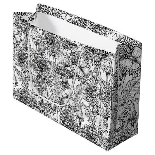 Dandelion-weide in zwart-wit groot cadeauzakje (Voorkant Gekanteld)