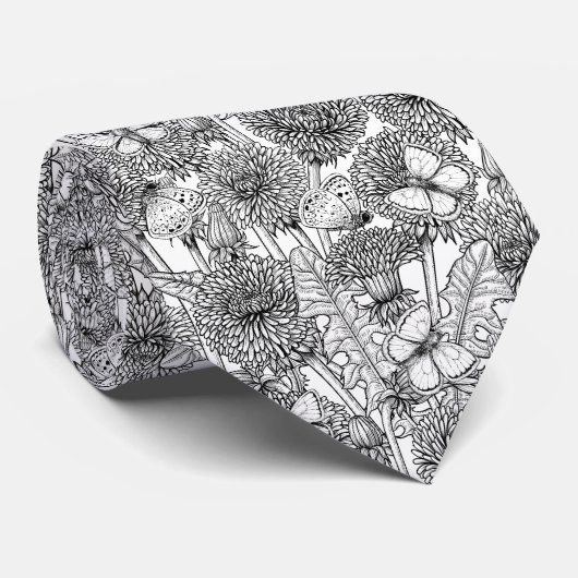 Dandelion-weide in zwart-wit stropdas (Opgerold)