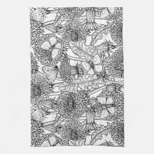 Dandelion-weide in zwart-wit theedoek (Verticaal)