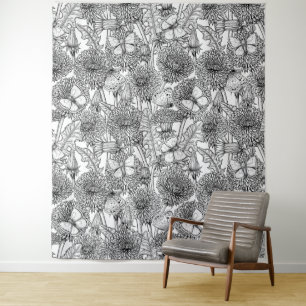 Dandelion-weide in zwart-wit wandkleed