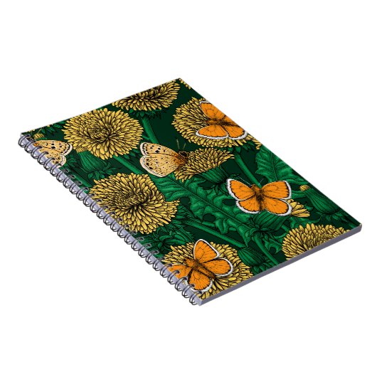 Dandelion-weide op donkergroen notitieboek (Rechterzijde)