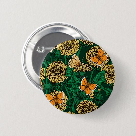 Dandelion-weide op donkergroen ronde button 5,7 cm (Voorkant /achterkant)