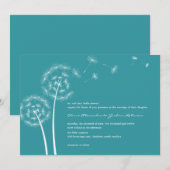 Dandelion Wish Wedding Invitations (Turquoise) Kaart (Voorkant / Achterkant)