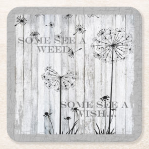 Dandelion Wishes Dreamweaver Gray Quote Vierkante Kartonnen Onderzetter