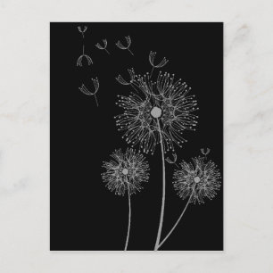 Dandelion zwarte en witte moderne bloemen briefkaart