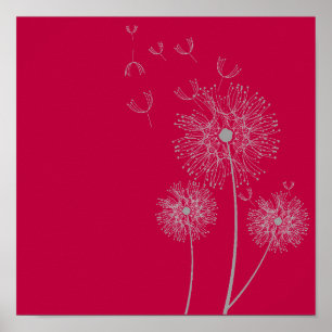 Dandelionbloem op roze kunst poster