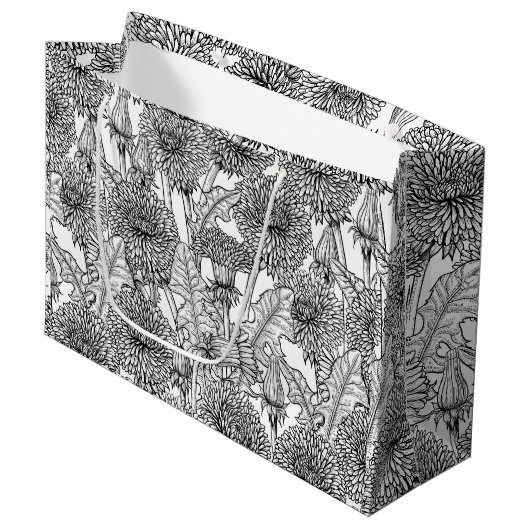 Dandelionen, zwart-wit groot cadeauzakje (Voorkant Gekanteld)