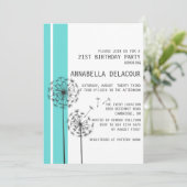 Dandelions bleu moderne Invitation d'anniversaire (Debout devant)