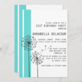 Dandelions bleu moderne Invitation d'anniversaire (Devant / Derrière)