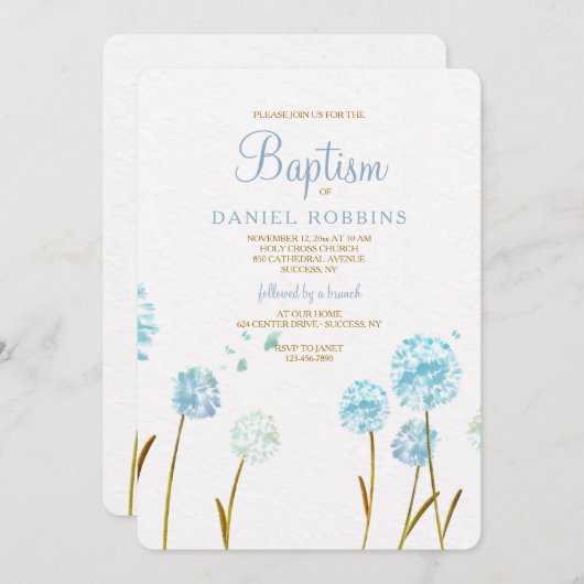 Dandelions Bleus Invitation religieuse (Devant / Derrière)