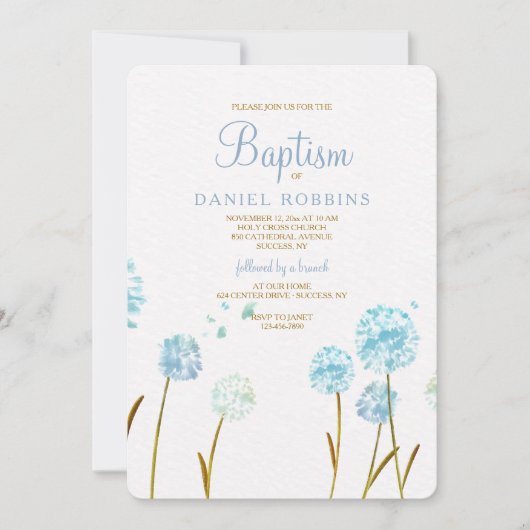 Dandelions Bleus Invitation religieuse (Devant)