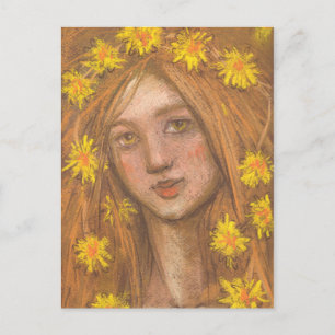 Dandelions Bloom, blauw meisje en bloemen schilder Briefkaart