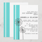 Dandelions Blue Modern Birthday Invitation Kaart (Voorkant / Achterkant)