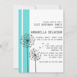 Dandelions Blue Modern Birthday Invitation Kaart