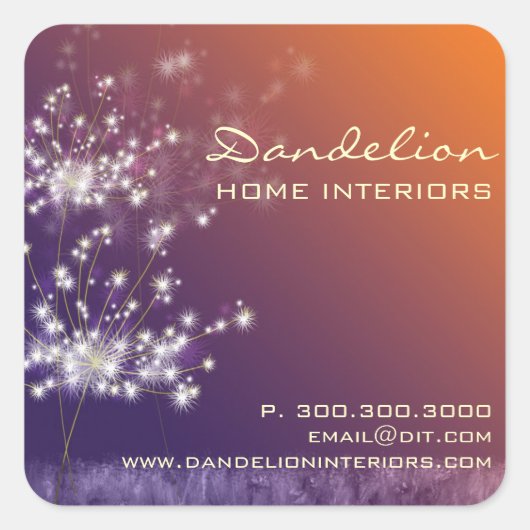 Dandelions Interior Business Adverteren Vierkante Sticker (Voorkant)