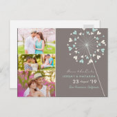 Dandelions Love Heart 4 Multi Photo Save Date Aankondigingskaart (Voorkant / Achterkant)