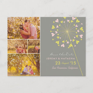 Dandelions Love Heart 4 Multi Photo Save Date Aankondigingskaart